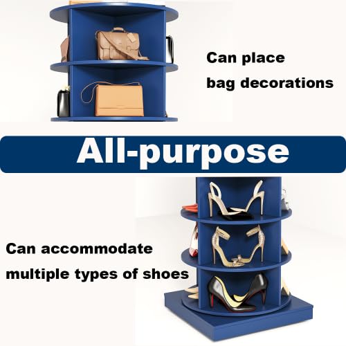 Image of HKLYRHIMO Rotating Storage Rack-American Design White-7-Tier Spinning Storage Rack,Free Standing 360 Revolving Shoe Organizer-for Bedroom,Livingroom,Hallway. (Blue,6-Tier with Base)
