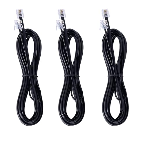 TOYAYAYO 3Pack RJ11 Cable Phone Cord for Landline - 6ft Telephone Cord - Male to Male for Landline Phone and Fax - Black