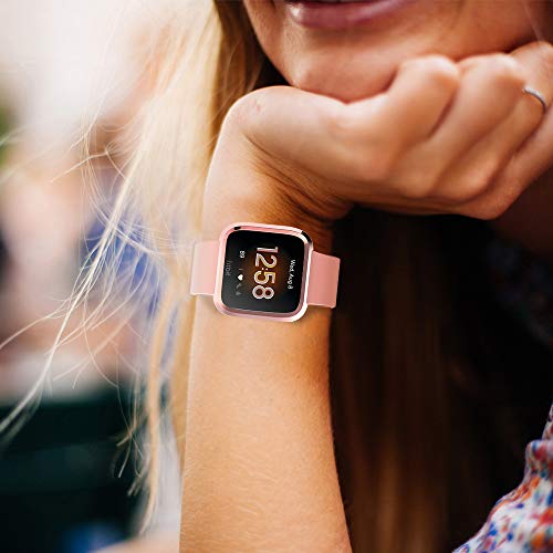 Simpeak 5Pack Soft Screen Protector Bumper Case Compatible With Fitbit Versa Smartwatch, Full Protection, Rose Pink/Clear/Silver/Black/Rose Gold #TOP5