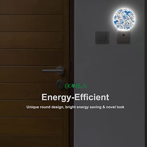 Image of EKOBLA Hummingbird Night Light, Blue Bird Peony Flower Night Lights Plug Into Wall with Dusk to Dawn Sensor, LED Nightlights for Bedroom, Bathroom, Hallway, Kitchen