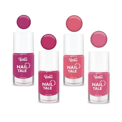 Image of Glam21 Nail Tale- Nail Lacquer | Multicolor|Quick Drying Nail Polish| Glossy Gel Finish Nail Kit | Highly Pigmented & Long Lasting | Chip Resistance | 9ml Each| Pack Of 4 (Shade-05-06-17-18)