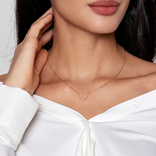 Cute Heart Necklace Tiny 18k Gold/Silver Plated Dainty Heart Pendant Choker Necklaces Small Gold Love Open Heart Chain Necklacefor Women Simple Gold Necklace Gifts for Her Trendy Jewelry2