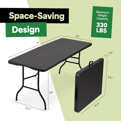 EconoHome Black 6ft Folding Table with Handle | Heavy-Duty Foldable Table | Portable Table for Indoor & Outdoor Use | Perfect for Events, Camping, Parties, Dining & More - Thumbnail 2