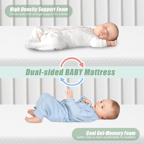Image of Pack and Play Mattress 38 inch x 26 inch, Dual Sided Pack N Play Mattresses Pad with Removable Breathable Cover for Toddler and Baby, Portable Soft & Firm Memory Foam Mattress for Pack n Play