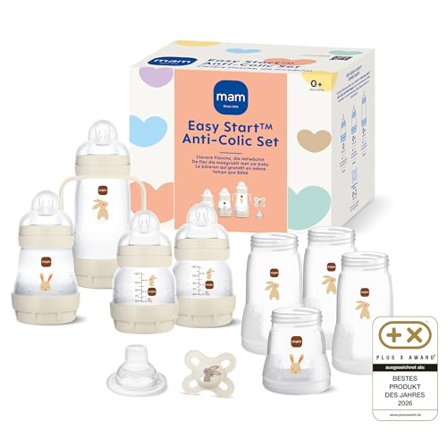 MAM Easy Start Anti-Colic Set | 0+ Mon | Babyflaschen-Set | 94% Akzeptanz & 96% Hebammen-Empfehlung | weniger Koliken | 6 Baby Trinkflaschen 1 Griff & MAM Start | mint