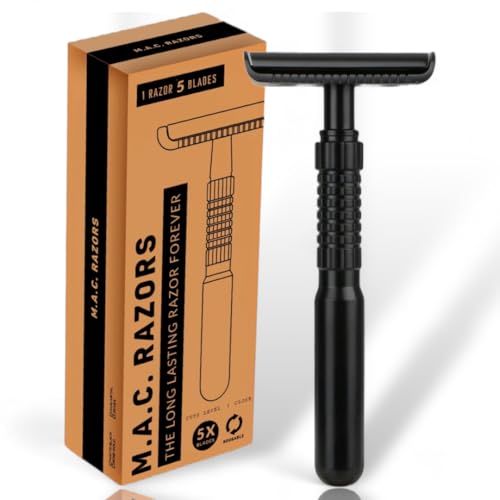 Maquinilla de afeitar de seguridad negra mate con hoja perfecta para un afeitado suave y seguro