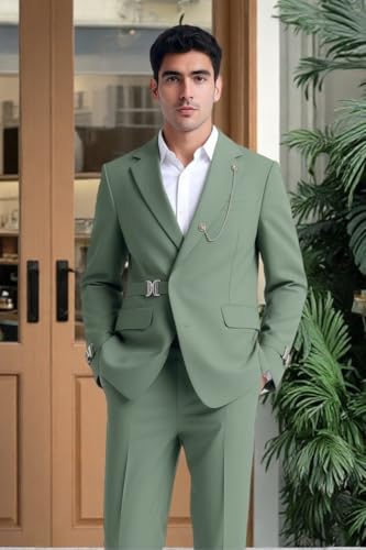 Mens 2 Piece Suit with Metal Buckle Slim Fit Suits Stylish Modern Suits for Wedding Prom Homecoming Tuxedo4