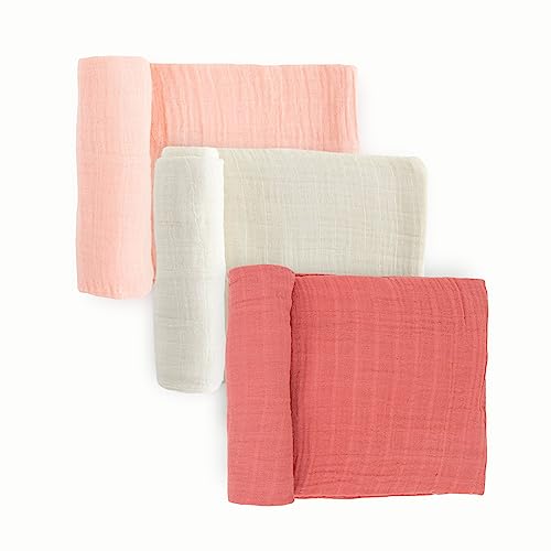 Image of Little Unicorn Muslin Swaddle Blanket for Newborns & Infants | Soft & Breathable Fabric | Set of 3 Baby Blankets for Swaddling, Nursing, Shower Gifts (Rose Petal)