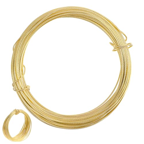 Image of JJUNW 32.5 Feet Picture Hanging Wire, Gold Wire Braces Wire Gold Floral Picture Frame Wire, Picture Wire Hanging Kit For Photo Frame Picture, Holiday Decor, Crafts, Mirror Supports Up To 35lbs(Golden)