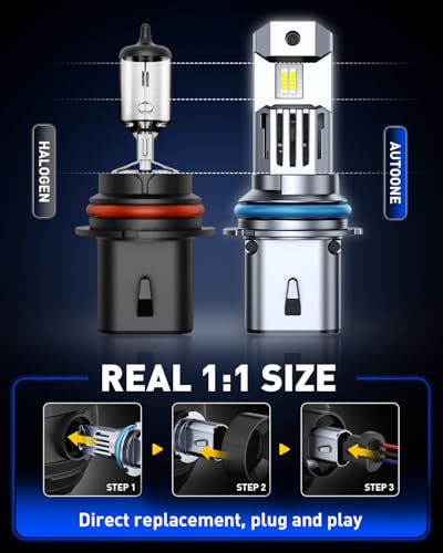 Image of AUTOONE 9007 /HB5 LED Bulb Hi Lo 50000LM for Automotive Halogen 9007 Light, 1:1 Size 99% Compatibility, Plug-N-Play, 70,000+H Longer Lifespan