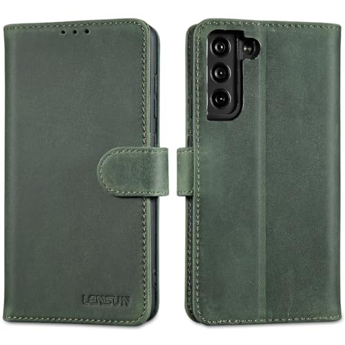 Étui en cuir véritable pour Samsung S21 FE Lensun chic et rétro vert