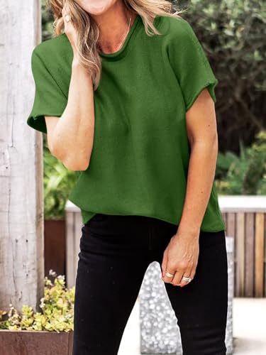 Image of Saodimallsu Women's Short Sleeve Lightweight Casual Crewneck Loose Fit Knit T-Shirt