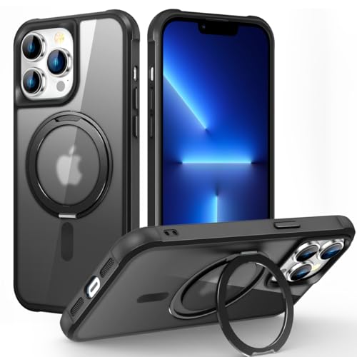 Magnetic for iPhone 13 Pro Case with 360° Ring Stand, [Compatible with MagSafe], [Military Grade Shockproof], Slim Shockproof Translucent Matte Protective Phone Cover for iPhone 13 Pro, Black -  Hensione, ZYK0039-01