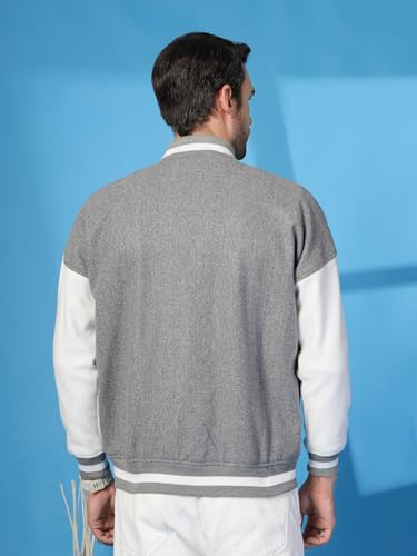 Image of CHKOKKO Men's Oversized Varsity Jacket with Snap Button Closure and Patch Design Trendy Comfortable Outerwear for College Travel and Casual Wear