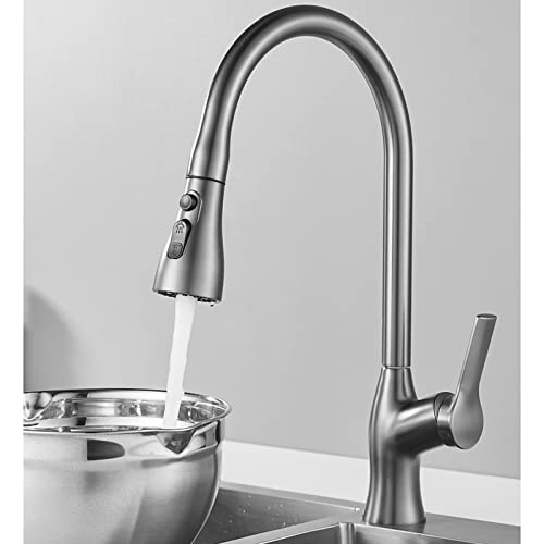 Mitigeur d'évier de cuisine laiton gris pivotant robinets de cuisine avec douchette - 6