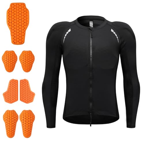 Chaquetas de moto para hombre, manga larga, elásticas, de corte ajustado, con malla transpirable, protección integral para el cuerpo, almohadillas suaves con certificación CE,Black-M