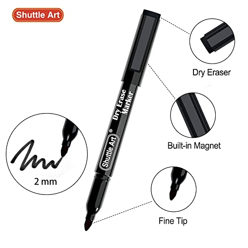 Image of Shuttle Art Dry Erase Markers, 15 Pack Black Magnetic Whiteboard Markers with Erase,Fine Point Dry Erase Markers Perfect For Writing on Whiteboards, Dry-Erase Boards,Mirrors for School Office