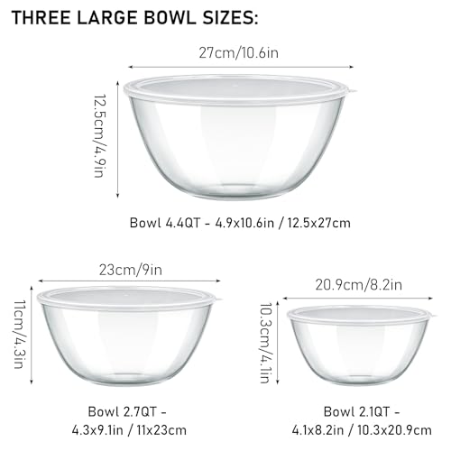 Juego de 3 tazones de vidrio con tapa 4.4, 2.7 y 2.1 QT miniatura 2