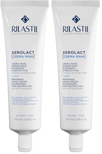 Rilastil Xerolact Crema Mani Riparatrice, Trattamento Restitutivo, Nutriente e Protettiva con Burro di Karité per Pelli Sensibili, Molto Secche, Confezione da 200ml