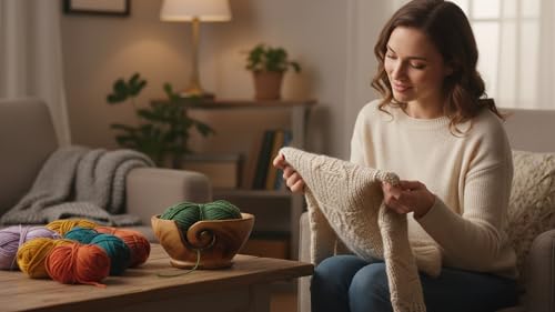 Image of Handcrafted Wooden Yarn Knitting Crochet Bowl Holder for Skien Yarn Balls Decorative Storage Organizer Crocheting Needlework Knitting Accessories Kit Supplies Sturdy Non Slip Gifts for Mother Her