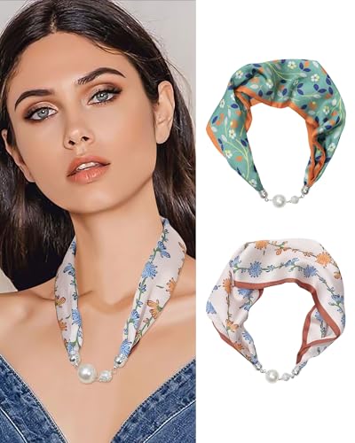 Lazy Thin Magnetic Buckle Scarf - 2PCS Simulation Silk Scarves Trendy Bandanas for Women Hair Wrap Sleeping