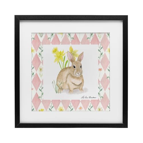 Impression encadrée Lapin gris et rose sous verre pour cadeau de naissance