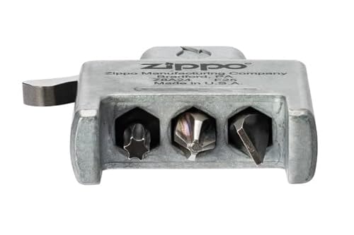 Zippo Schraubendreher Bit Safe Insert mit Brushed Chrome Gehäuse – 4-in-1 Einsatz – Magnetischer Bit-Halter – Kreuz-, Schlitz- und Torx-Bits – Made in USA