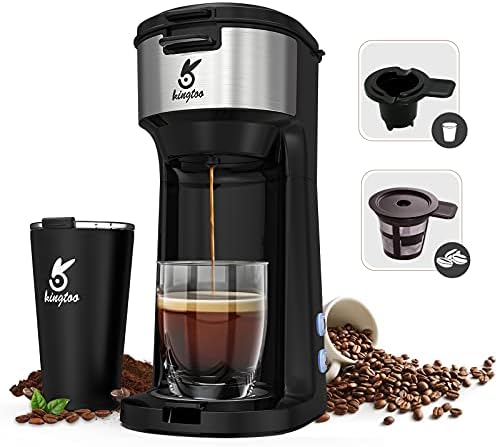 KINGTOO Single Serve Coffee Maker attached Travel Mug, K Cup Coffee Maker for K-Cup Single Cup Capsule, K-Mini Coffee Maker Brewer with Self Cleaning, Fast Brewing Tech (Black)