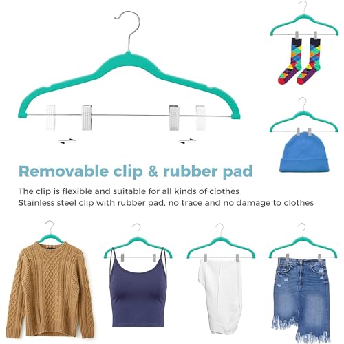 VECELO 40 Pack Velvet Clothes Hangers with Adjustable Clips,Heavy-Duty Non Slip & Space-Saving with 1 Magic Hangers & 2 Tie Rack for Suit Coat Pants Skirt Dresses by VECELO - Image 4