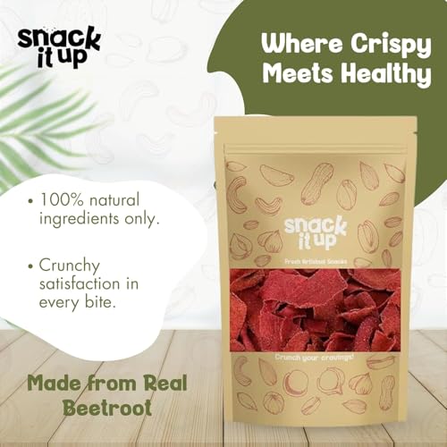 Image of Snack It Up Air Fried Beetroot Vegetable Chips Creme & Onion | Healthy Crispy Veg Snack | Gluten Free Vegan | No Palm Oil | No Artificial Colours or Preservatives | 100 g