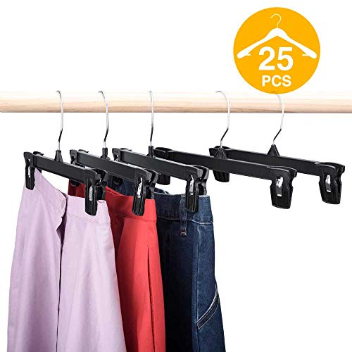 HOUSE DAY Skirt Hangers 25 Pcs 10inch Black Plastic Pants Hangers with Non-Slip