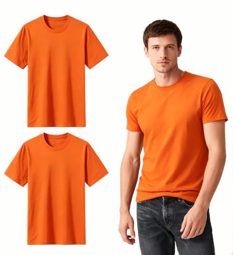 Image of ORJ 2 Pack Men t Shirts Crew Neck Short Sleeve Men's Undershirt Plain Polyester tee Bulk Stretch Soft Tees