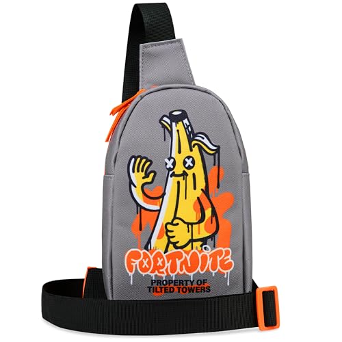 Fortnite Bolso Bandolera Niño y Adolescente Bolso Cruzado para Movil Dinero Ideal para Salidas y Vacaciones Regalos para Niños (Gris Banana)