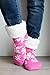 Pudus Snowflake Pink Cozy Winter Slipper Socks for Women and Men with Non-Slip Grippers and Faux Fur Sherpa Fleece - Adult Regular Fuzzy Socks