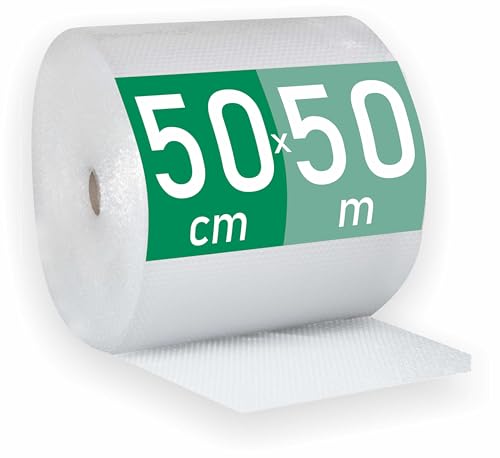 Luchtkussenfolie, 50 cm x 50 m, verpakkingsfolie, luchtkussen, rol, blisterfolie, noppenfolie, kussenfolie, 0,5 m knalfolie, transparant, bubble wrap rol