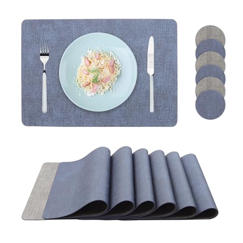 fanquare 6er Set Platzsets aus abwaschbarem PU Kunstleder, Tischsets inkl. Untersetzer, rutschfest und Hitzebeständig für Küche & Restaurant - 43x30cm,...