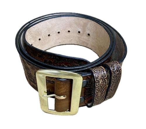 Brown Tooled Santa Claus Belt & Buckle, Merry Christmas to All, Solid Leather, 3" Wide2