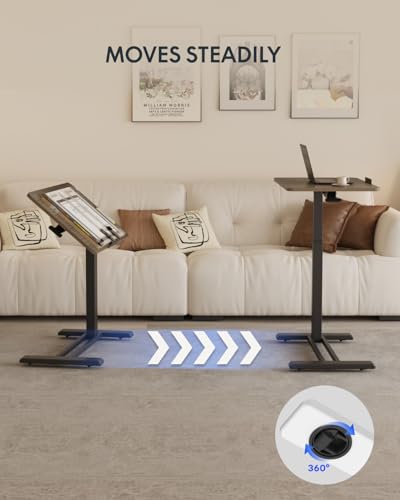 Image of FLEXISPOT H7 PRO Mobile Standing Desk Adjustable Overbed Table Pneumatic with Wheels 55Tiltable Portable Laptop Desk Rolling Computer Cart Foldable Bedside Table(27.6 inch W x 15.7 inch D, Rustic Brown)