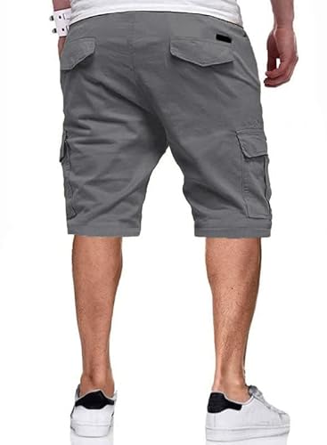 PIDOGYM Men Cargo Shorts with Drawstring Durable 6 Pocket Outdoor Work Shorts, Relaxed Fit Cotton Tactical Hiking Half Pants Dark Grey - Image 3