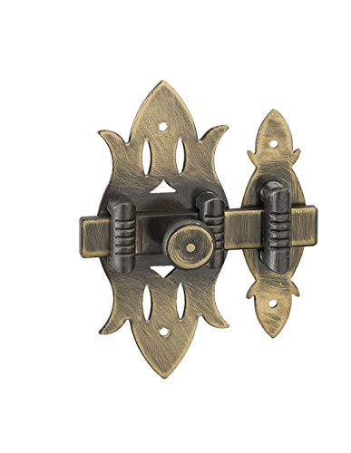 THIRARD - Verrou De Meuble Rustique - Laiton Patiné - Platine Acier - Gâche Acier - Pêne Plat Coulissant - Pour Portes De Meubles - Bouton Rond - 40 x 90 mm - Jaune/Doré