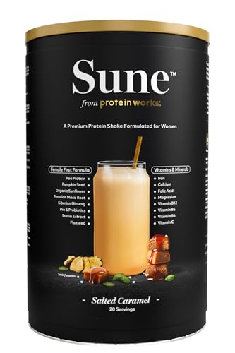 Protein Works - Sune, Premium Vegan Protein Powder for Women, 75+ Health Benefits, Superfoods Vitamins & Minerals, Probiotics & Prebiotics, Rich in Iron, Magnesium, Vitamin C, Salted Caramel, 600g