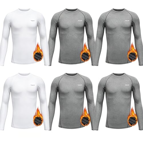 Boys Thermal Fleece Compression Shirts Long Sleeve 6 Pack, Kids Cold Weather Baselayer Tops, Youth Athletic Ski Running Undershirts setJ-L