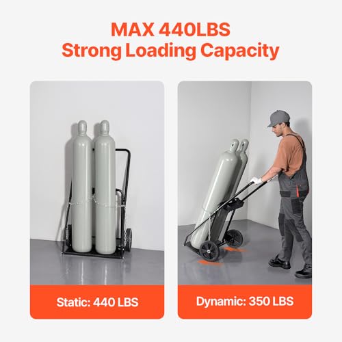 Image of VEVOR Dual Welding Cylinders Cart Oxygen Acetylene Tank Cart Heavy Duty | 440LBS Static Weight Capacity, 10 inch Solid Wheels & Tank Storage Safety Chains, Suitable for Double 12.5-Inch Dia. Gas Cylinder