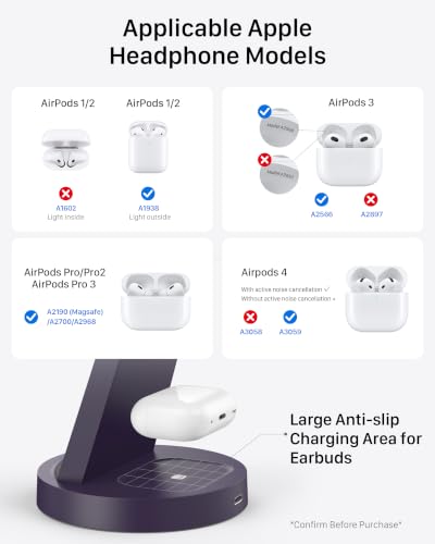 Image of Anlmz 3 in 1 Charging Station for iPhone - Wireless Charger for Apple Products Multiple Devices - Charging Dock Stand for AirPods (for iPhone 17 16e 16 15 14 13 pro 12 11 X Max)