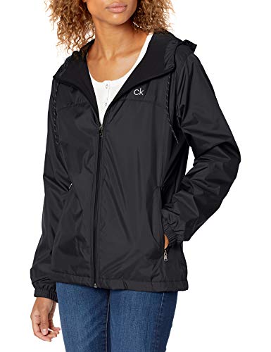 Calvin Klein Womens Zip Front Windbreaker, BLK, L
