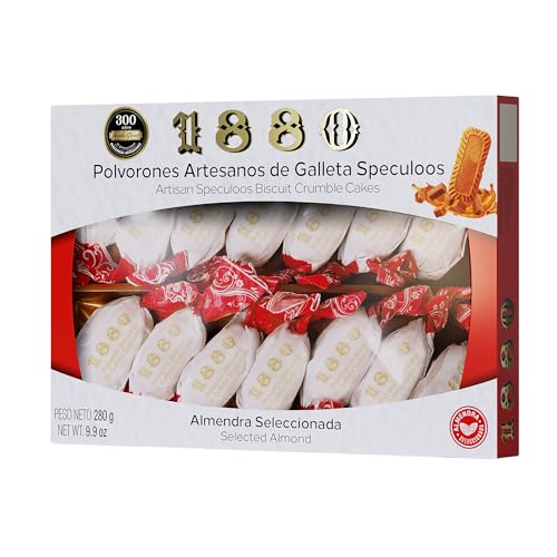 1880 - Polvorones Artesanos de Galleta Speculoos 280 g, Receta Artesanal con 95% de Galleta Speculoos y Almendra Seleccionada, Envase Individual, Textura Suave, Típico Dulce Navideño