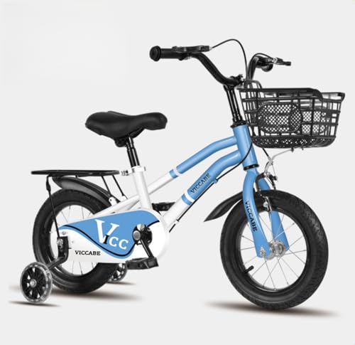 Dazzix新登場子供用自転車 子ども自転車 学生向け子供用12~18インチ 補助輪付き ダブルブレーキ 滑り止め 耐摩耗性 バランストレーニング 組み立て簡単 誕生日 プレゼント ギフト (12インチ,ブルー + 後部座席)