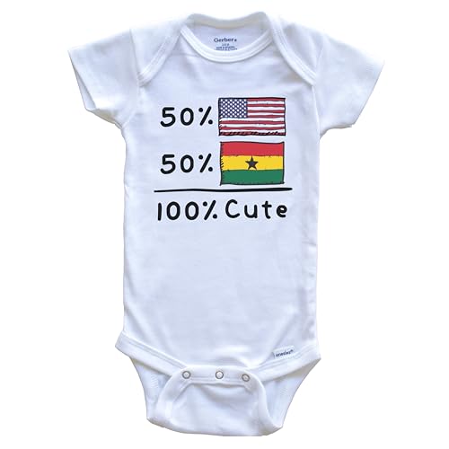 Image of Really Awesome Shirts 50% American 50% Ghanaian 100% Cute Ghana USA Flags One Piece Baby Bodysuit