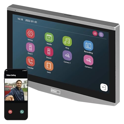 EMOS GoSmart Zusatz-Monitor IP-700B zur Video-Türsprechanlage IP-700A (H4010), Touchscreen-Bildschirm mit 7'' LCD-Farbdisplay, Snapshot, Aufnahme, Intercom