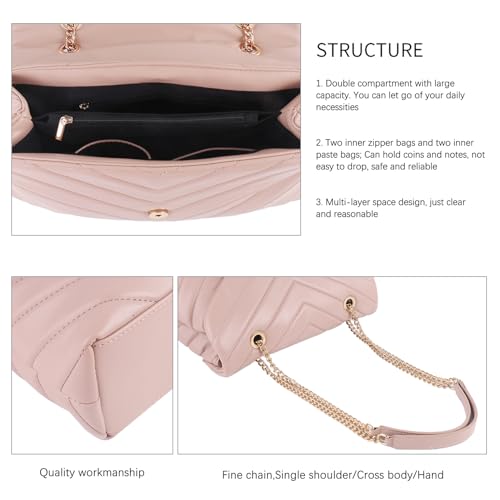 Image of Quilted Crossbody Bag for Women, Soft Vegan Chevron Purses, Trendy Shoulder Handbags with Flap